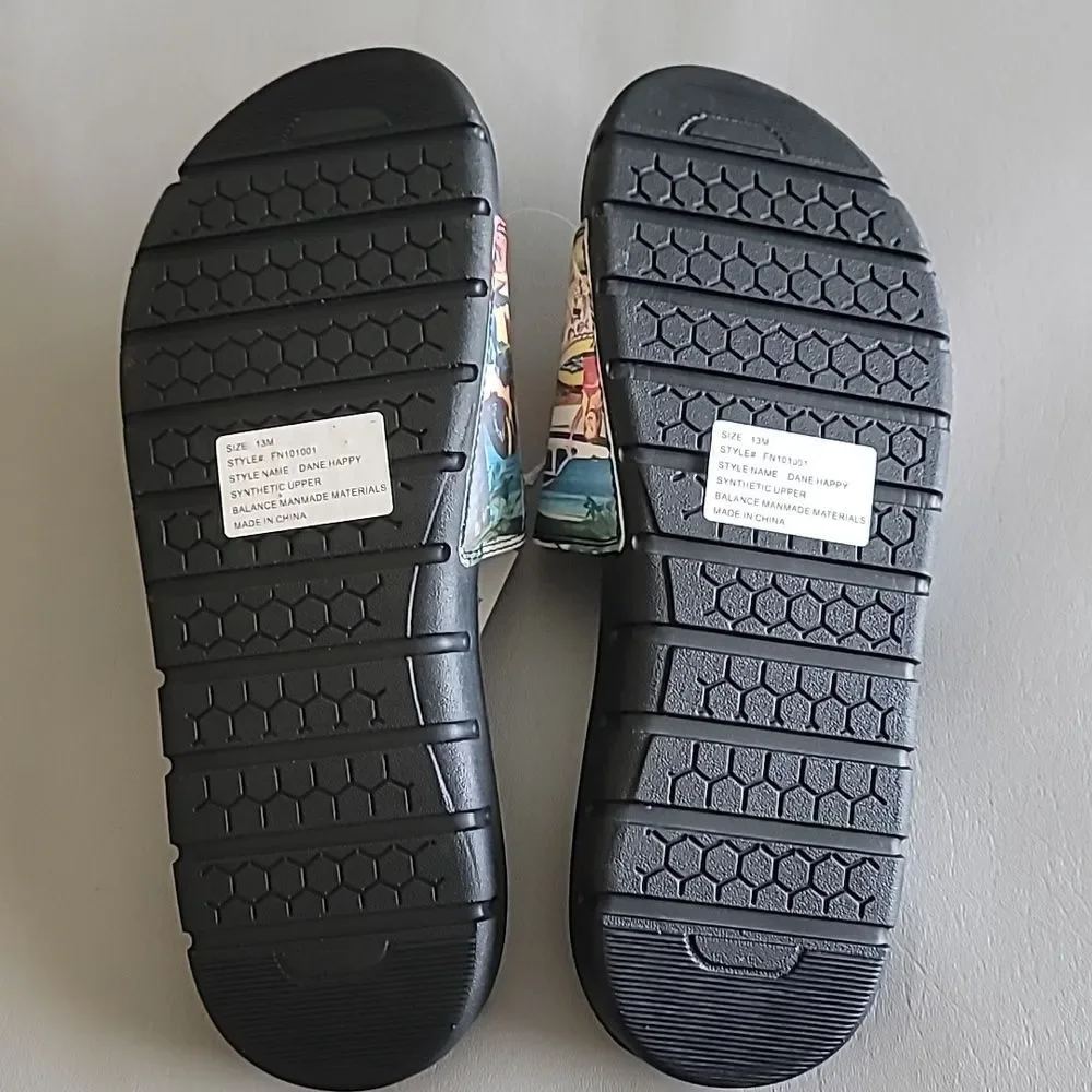 Nick Graham Dane Happy Men's Slide Sandals Beach Print Father Day Size 13 M